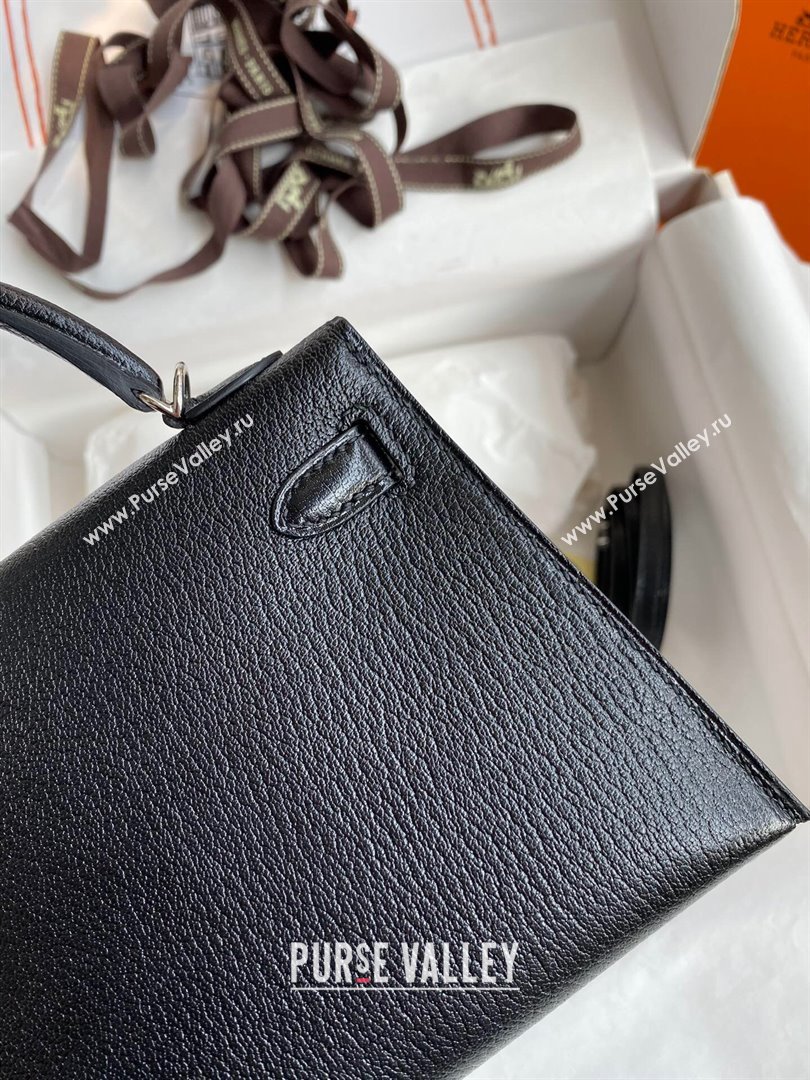 Hermes Mini Kelly II Bag 19cm in Original Chevre Leather Black/Silver 2024 (Full Handmade) (XYA-24022919)