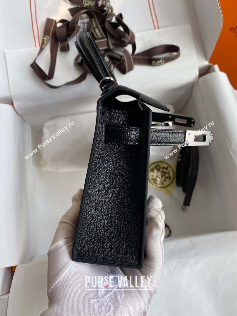 Hermes Mini Kelly II Bag 19cm in Original Chevre Leather Black/Silver 2024 (Full Handmade) (XYA-24022919)