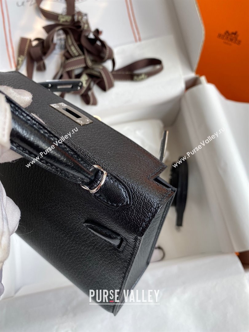 Hermes Mini Kelly II Bag 19cm in Original Chevre Leather Black/Silver 2024 (Full Handmade) (XYA-24022919)