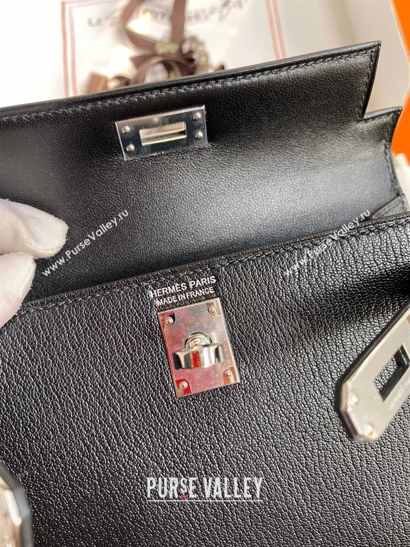 Hermes Mini Kelly II Bag 19cm in Original Chevre Leather Black/Silver 2024 (Full Handmade) (XYA-24022919)