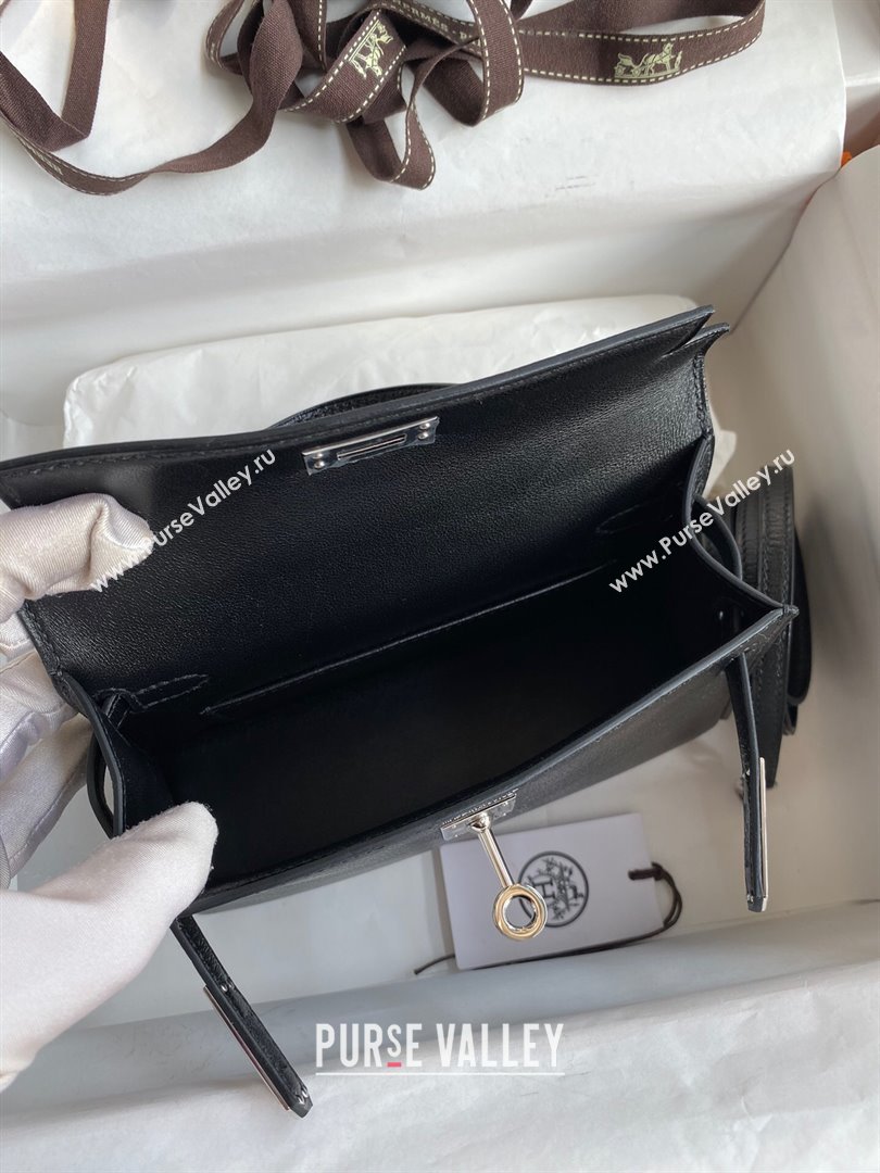 Hermes Mini Kelly II Bag 19cm in Original Chevre Leather Black/Silver 2024 (Full Handmade) (XYA-24022919)
