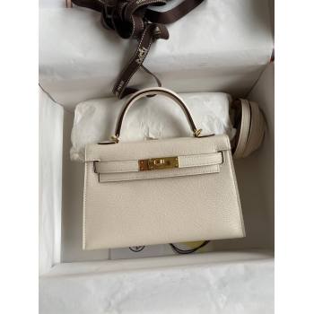 Hermes Mini Kelly II Bag 19cm in Original Chevre Leather Cream White/Gold 2024 (Full Handmade) (XYA-24022920)