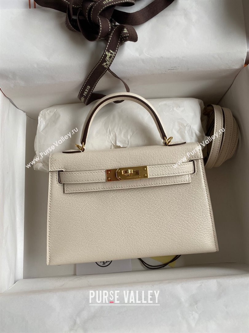 Hermes Mini Kelly II Bag 19cm in Original Chevre Leather Cream White/Gold 2024 (Full Handmade) (XYA-24022920)