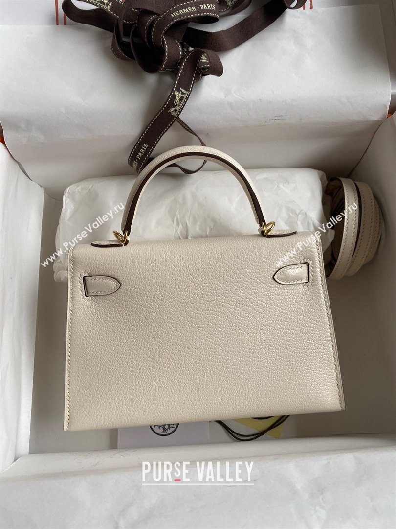 Hermes Mini Kelly II Bag 19cm in Original Chevre Leather Cream White/Gold 2024 (Full Handmade) (XYA-24022920)