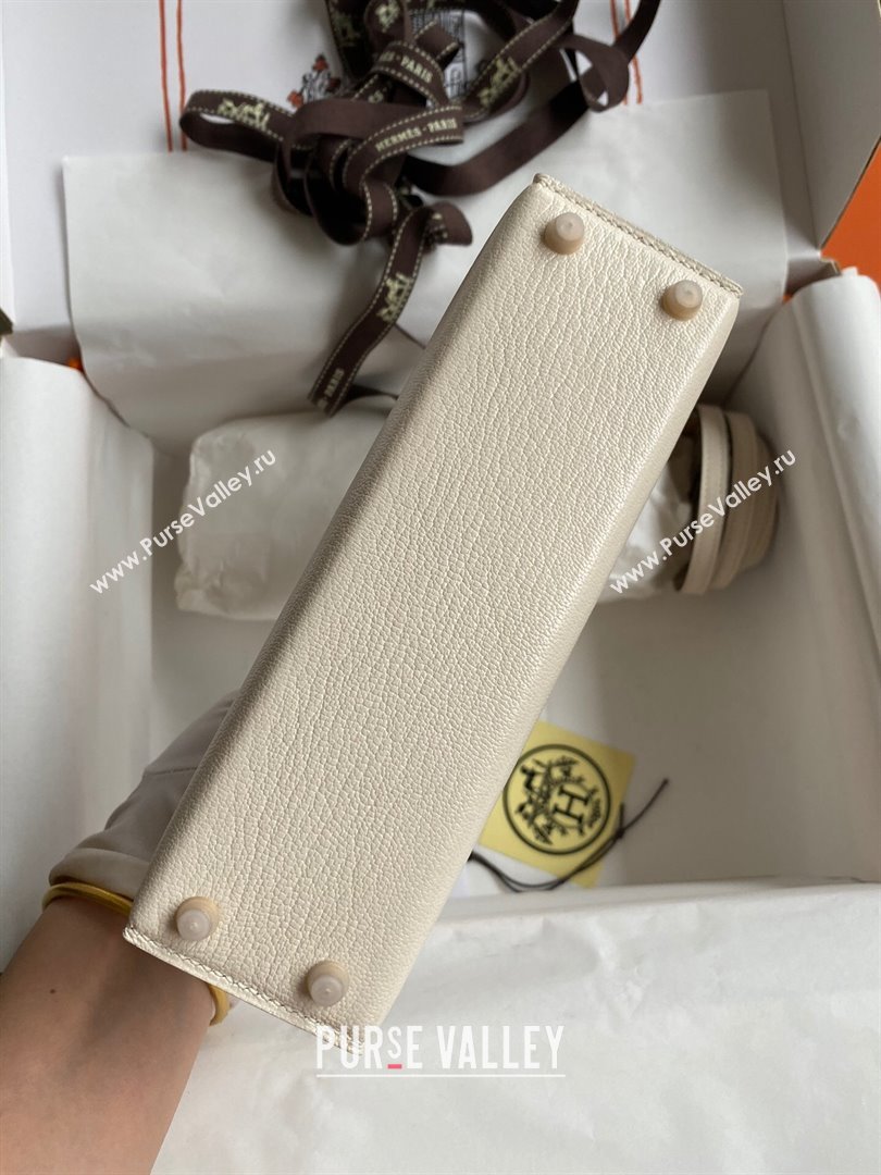 Hermes Mini Kelly II Bag 19cm in Original Chevre Leather Cream White/Gold 2024 (Full Handmade) (XYA-24022920)