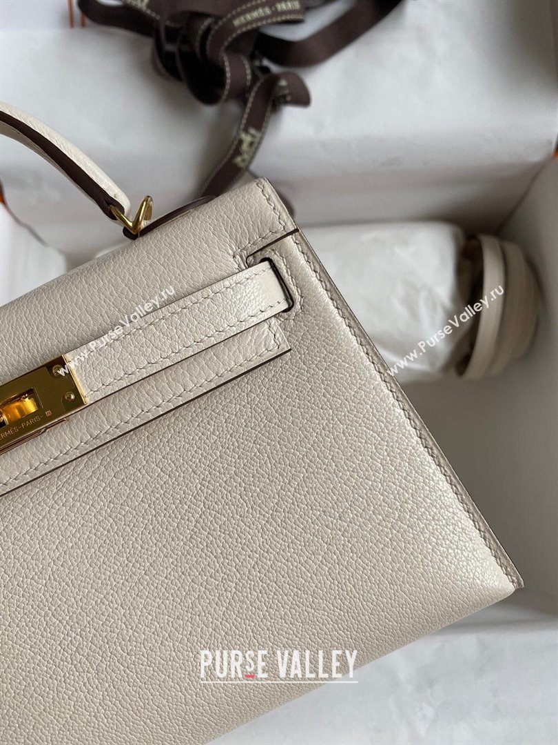 Hermes Mini Kelly II Bag 19cm in Original Chevre Leather Cream White/Gold 2024 (Full Handmade) (XYA-24022920)