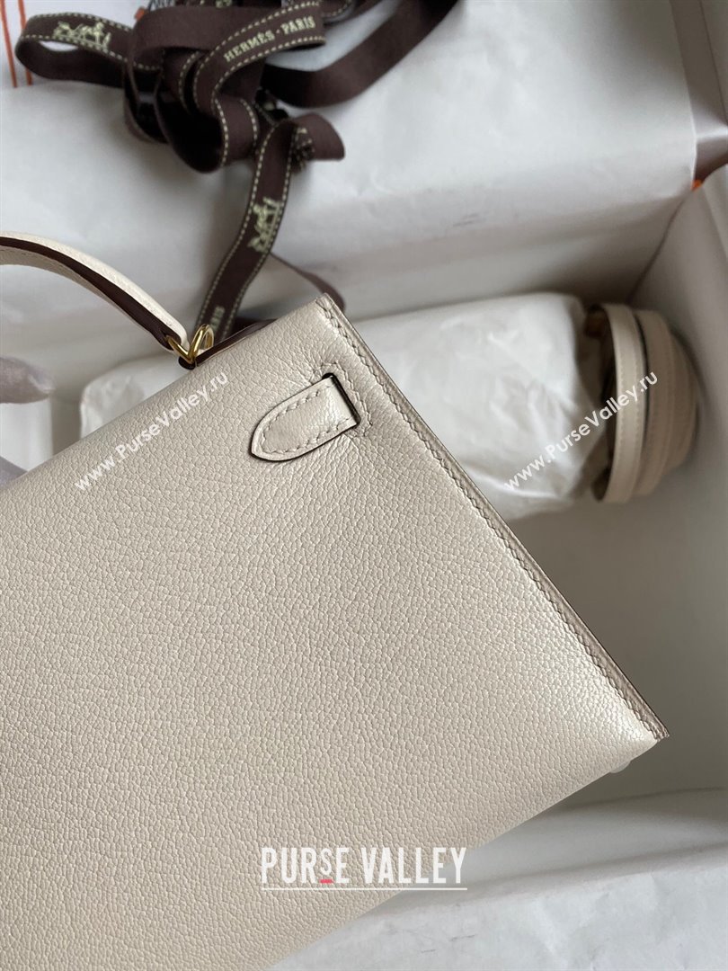 Hermes Mini Kelly II Bag 19cm in Original Chevre Leather Cream White/Gold 2024 (Full Handmade) (XYA-24022920)