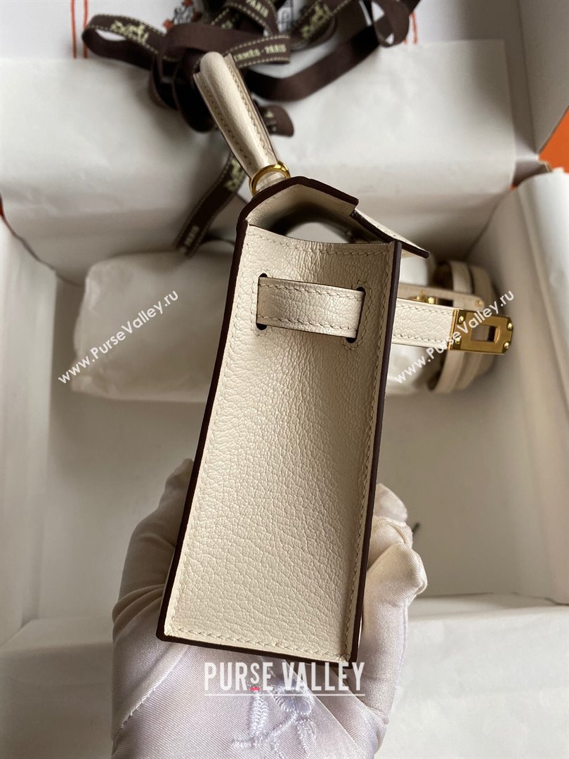 Hermes Mini Kelly II Bag 19cm in Original Chevre Leather Cream White/Gold 2024 (Full Handmade) (XYA-24022920)