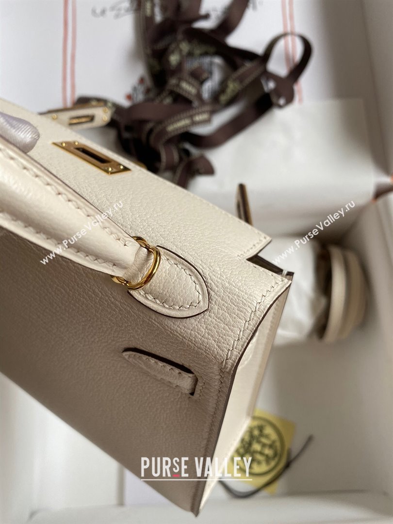 Hermes Mini Kelly II Bag 19cm in Original Chevre Leather Cream White/Gold 2024 (Full Handmade) (XYA-24022920)