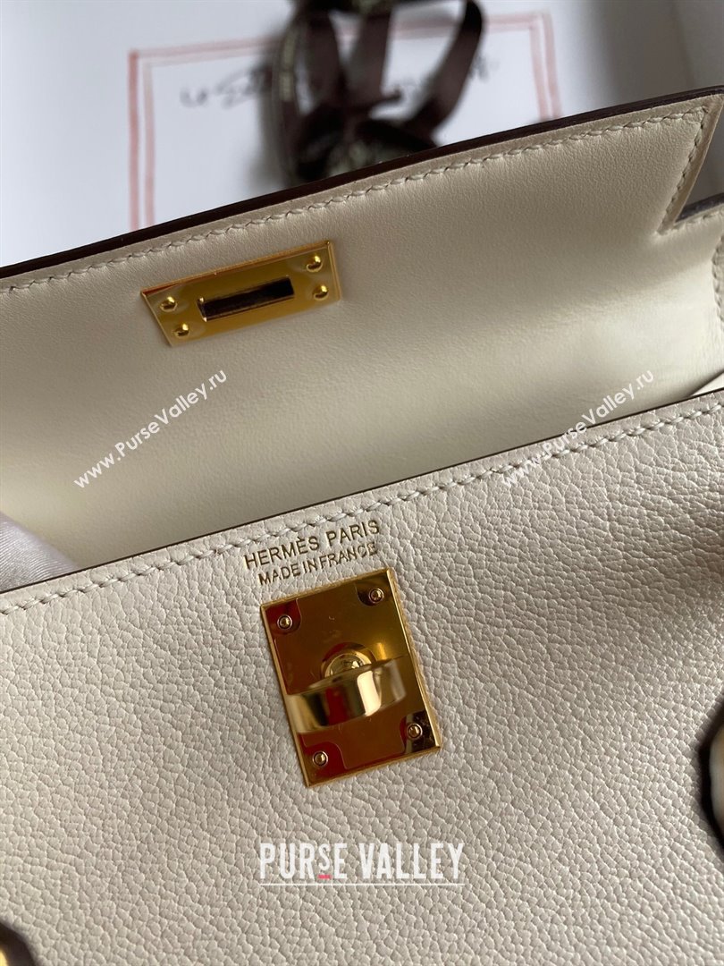 Hermes Mini Kelly II Bag 19cm in Original Chevre Leather Cream White/Gold 2024 (Full Handmade) (XYA-24022920)
