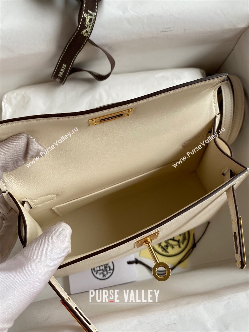 Hermes Mini Kelly II Bag 19cm in Original Chevre Leather Cream White/Gold 2024 (Full Handmade) (XYA-24022920)