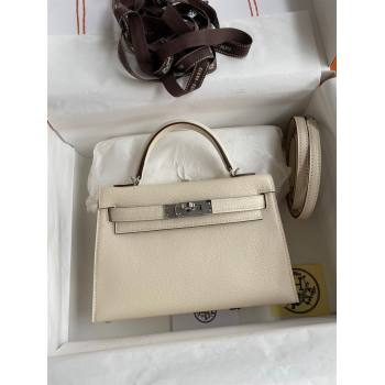 Hermes Mini Kelly II Bag 19cm in Original Chevre Leather Cream White/Silver 2024 (Full Handmade) (XYA-24022917)