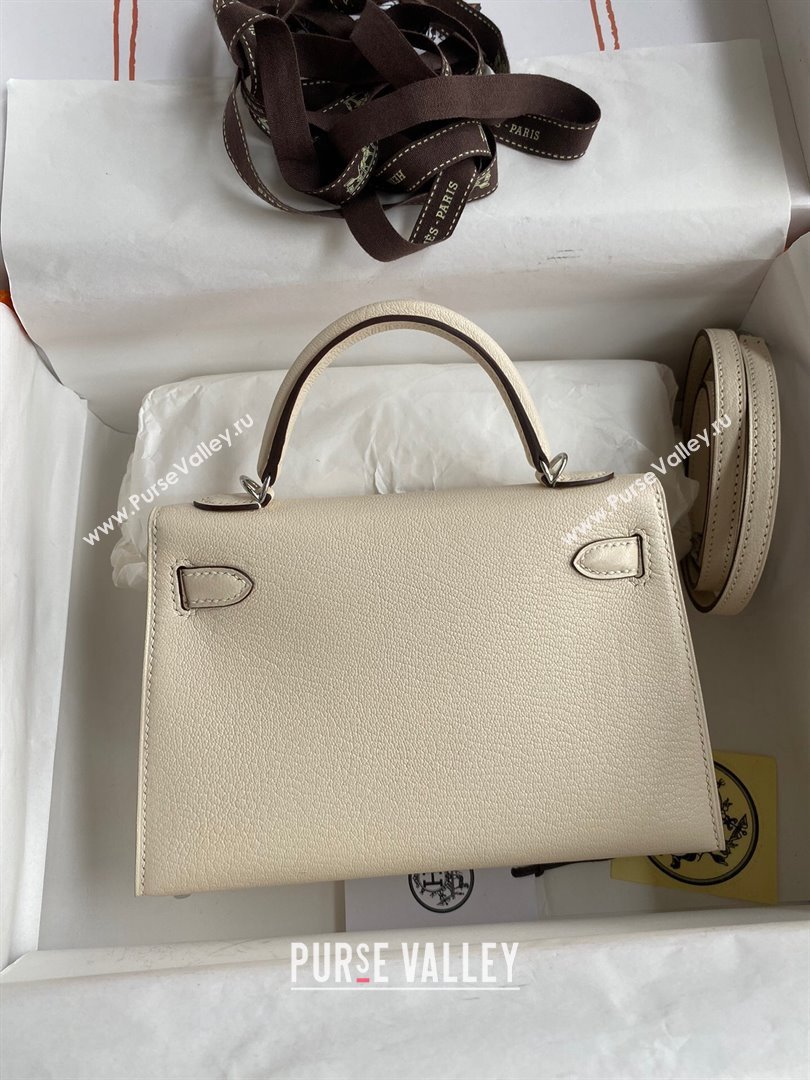 Hermes Mini Kelly II Bag 19cm in Original Chevre Leather Cream White/Silver 2024 (Full Handmade) (XYA-24022917)