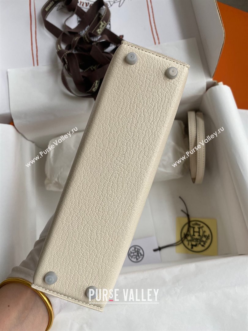 Hermes Mini Kelly II Bag 19cm in Original Chevre Leather Cream White/Silver 2024 (Full Handmade) (XYA-24022917)