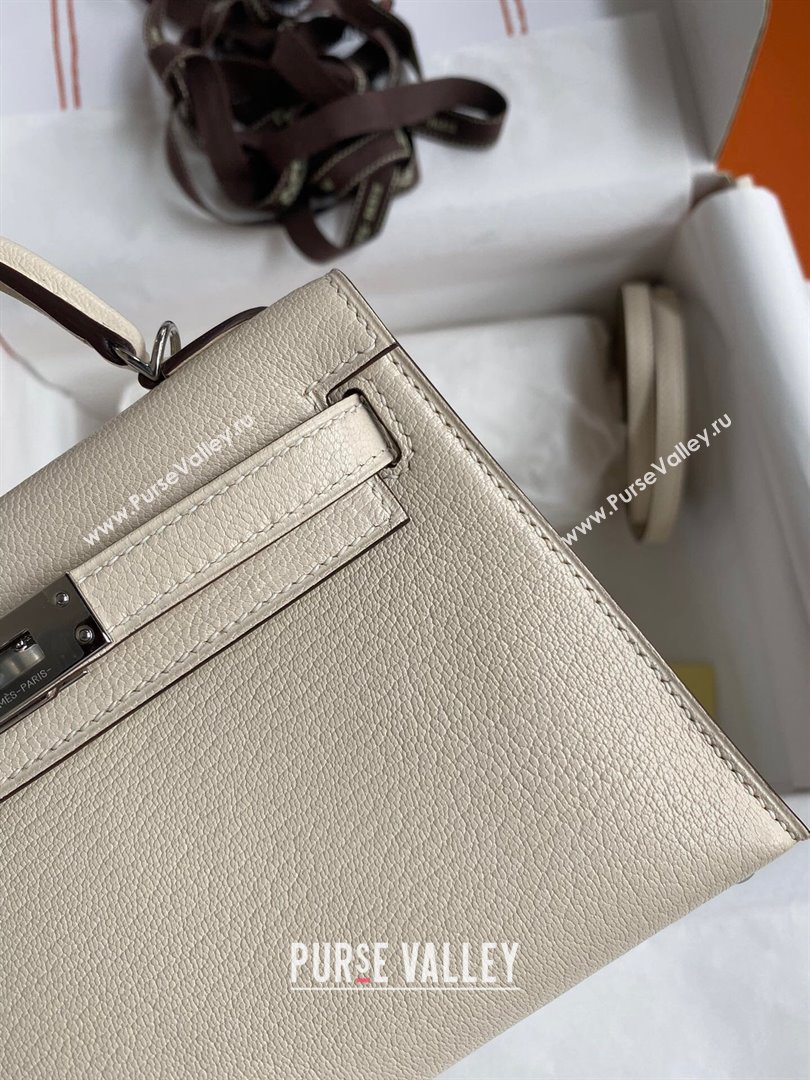 Hermes Mini Kelly II Bag 19cm in Original Chevre Leather Cream White/Silver 2024 (Full Handmade) (XYA-24022917)
