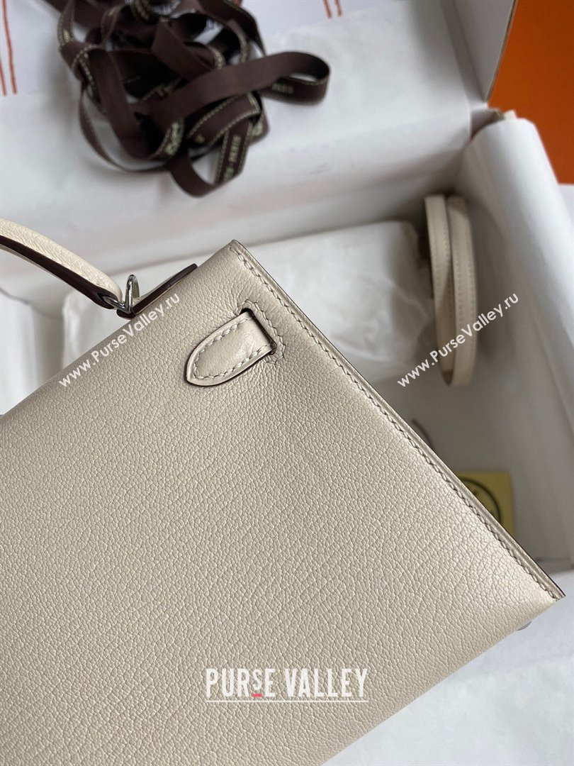 Hermes Mini Kelly II Bag 19cm in Original Chevre Leather Cream White/Silver 2024 (Full Handmade) (XYA-24022917)
