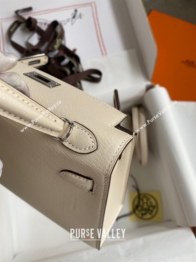 Hermes Mini Kelly II Bag 19cm in Original Chevre Leather Cream White/Silver 2024 (Full Handmade) (XYA-24022917)