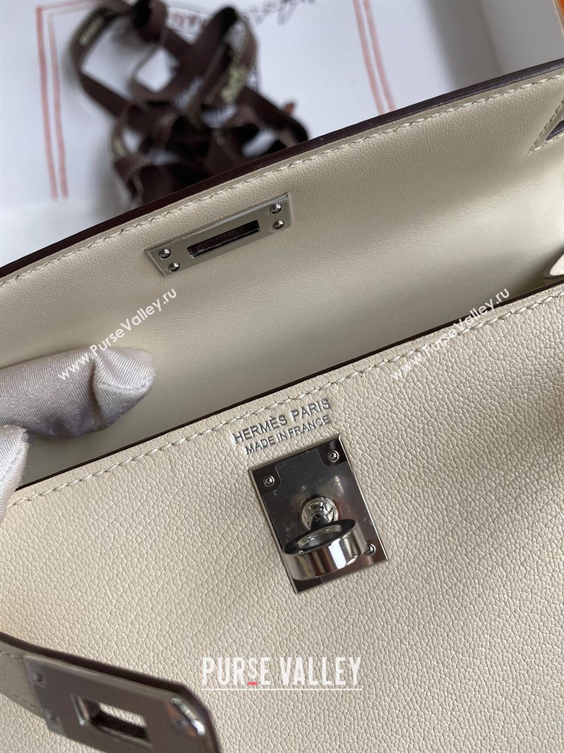 Hermes Mini Kelly II Bag 19cm in Original Chevre Leather Cream White/Silver 2024 (Full Handmade) (XYA-24022917)