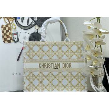 Dior Large Book Tote Bag in White and Gold Macrocannage Embroidery 2024 (BF-240312058)