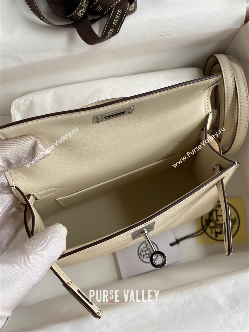 Hermes Mini Kelly II Bag 19cm in Original Chevre Leather Cream White/Silver 2024 (Full Handmade) (XYA-24022917)