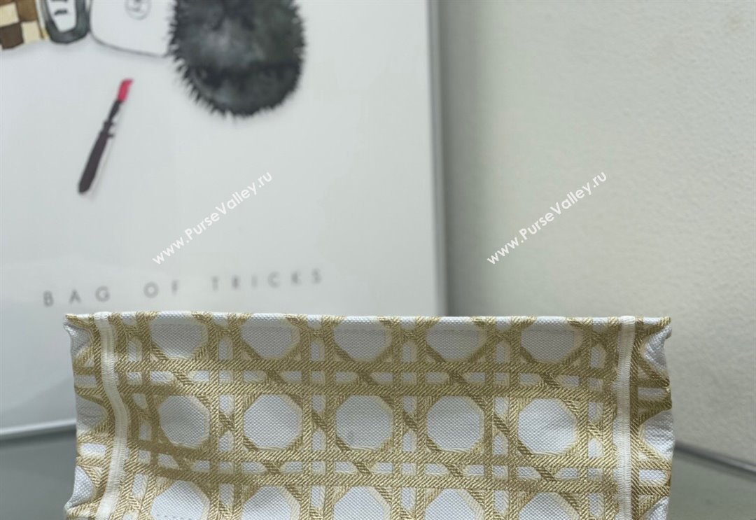 Dior Large Book Tote Bag in White and Gold Macrocannage Embroidery 2024 (BF-240312058)