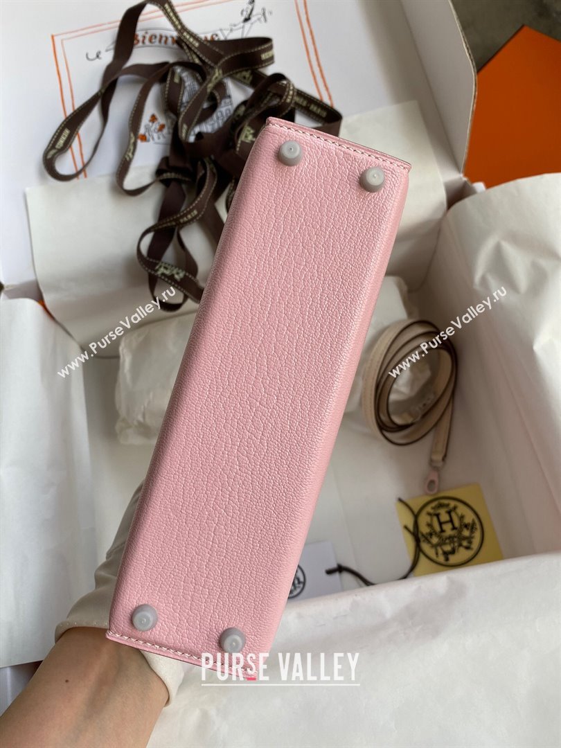 Hermes Mini Kelly II Bag 19cm in Original Chevre Leather 3Q Pink/Cream White/Silver 2024 (XYA-24022921)