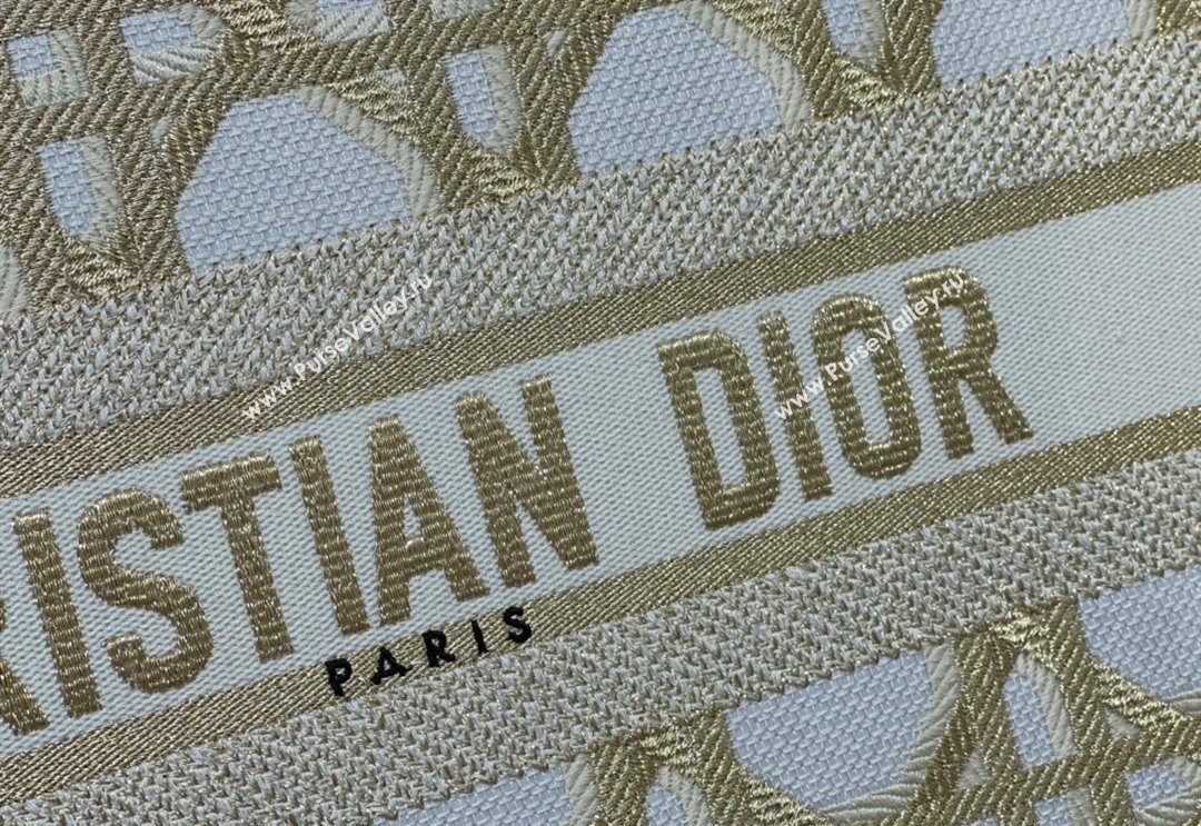 Dior Large Book Tote Bag in White and Gold Macrocannage Embroidery 2024 (BF-240312058)