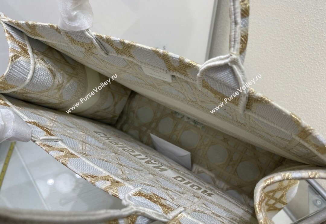 Dior Large Book Tote Bag in White and Gold Macrocannage Embroidery 2024 (BF-240312058)