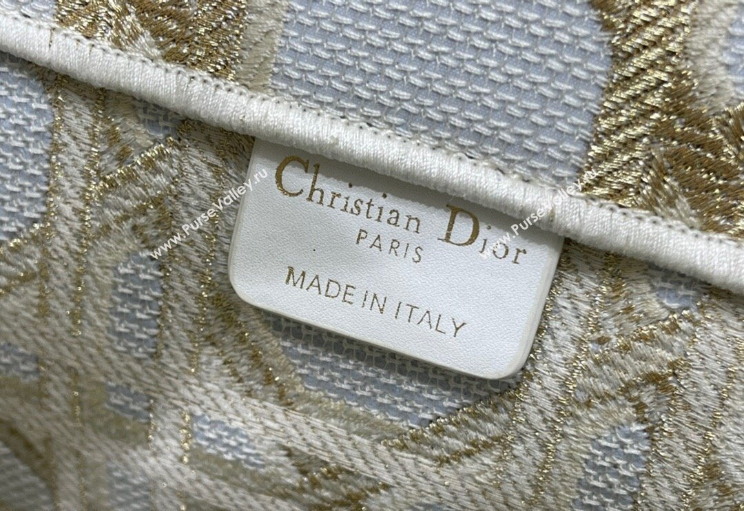Dior Large Book Tote Bag in White and Gold Macrocannage Embroidery 2024 (BF-240312058)