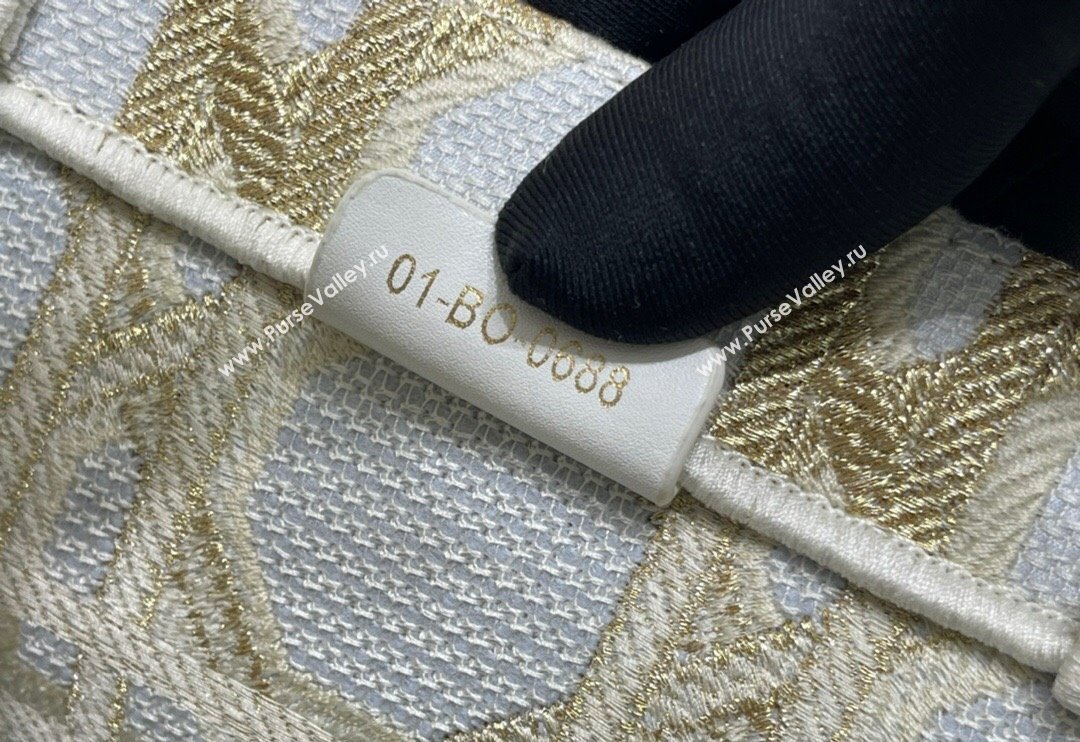 Dior Large Book Tote Bag in White and Gold Macrocannage Embroidery 2024 (BF-240312058)