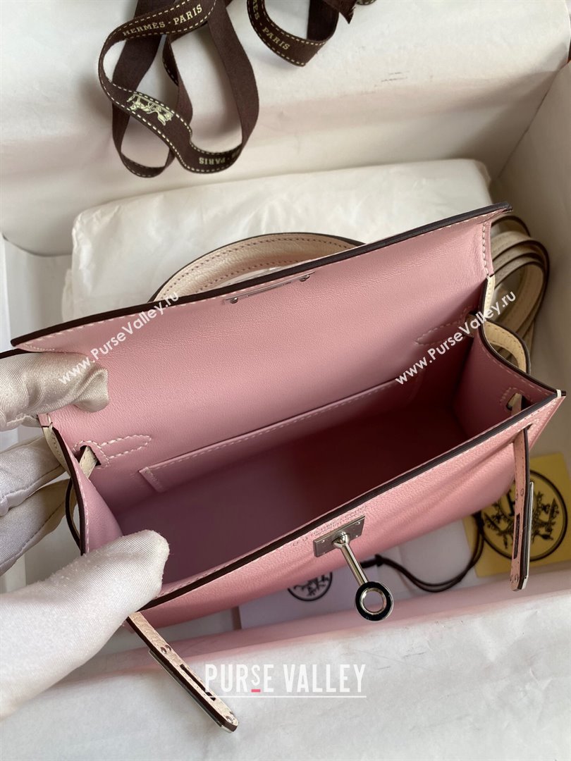 Hermes Mini Kelly II Bag 19cm in Original Chevre Leather 3Q Pink/Cream White/Silver 2024 (XYA-24022921)