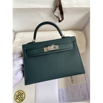 Hermes Mini Kelly II Bag 19cm in Original Epsom Leather Dark Green/Silver 2024 (XYA-24022922)