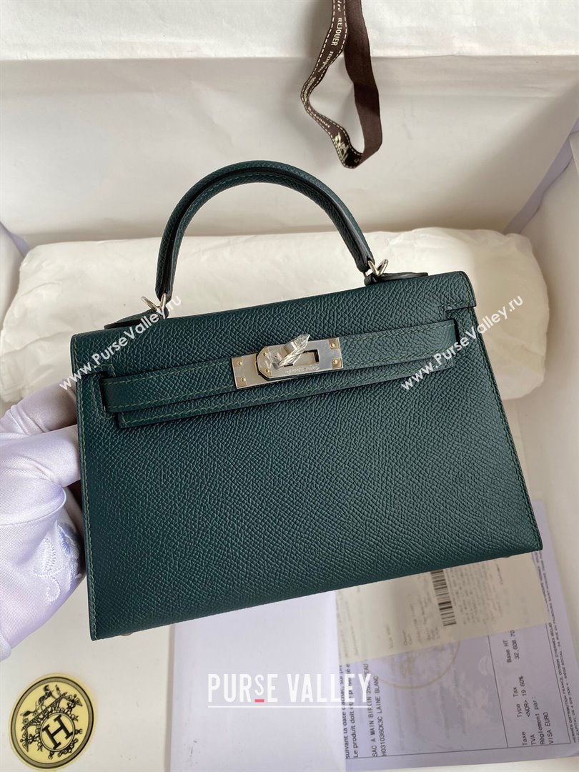 Hermes Mini Kelly II Bag 19cm in Original Epsom Leather Dark Green/Silver 2024 (XYA-24022922)
