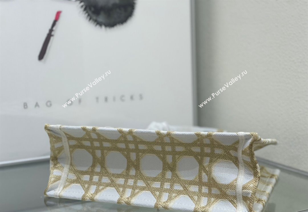 Dior Medium Book Tote Bag in White and Gold Macrocannage Embroidery 2024 (BF-240312059)