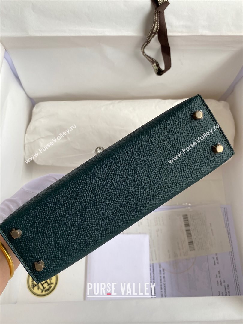 Hermes Mini Kelly II Bag 19cm in Original Epsom Leather Dark Green/Silver 2024 (XYA-24022922)