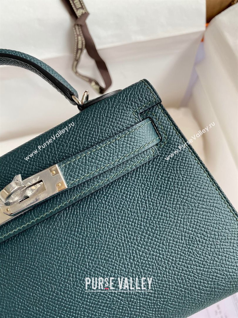 Hermes Mini Kelly II Bag 19cm in Original Epsom Leather Dark Green/Silver 2024 (XYA-24022922)