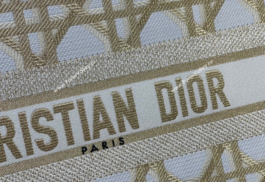 Dior Medium Book Tote Bag in White and Gold Macrocannage Embroidery 2024 (BF-240312059)