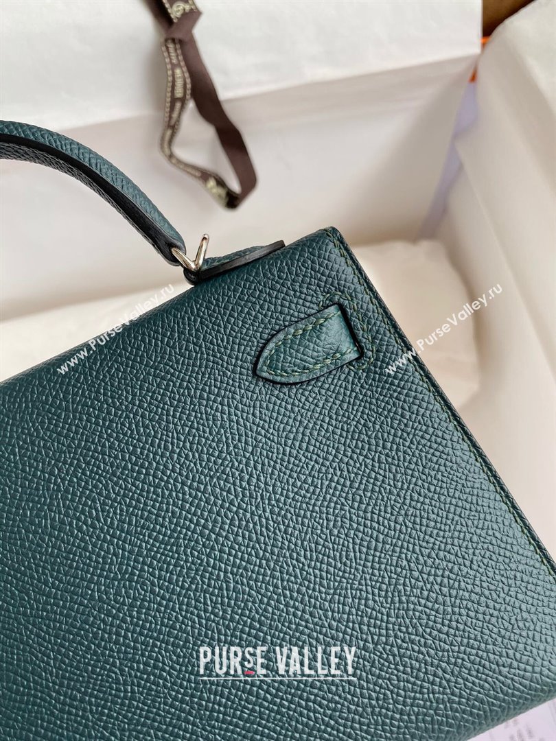 Hermes Mini Kelly II Bag 19cm in Original Epsom Leather Dark Green/Silver 2024 (XYA-24022922)