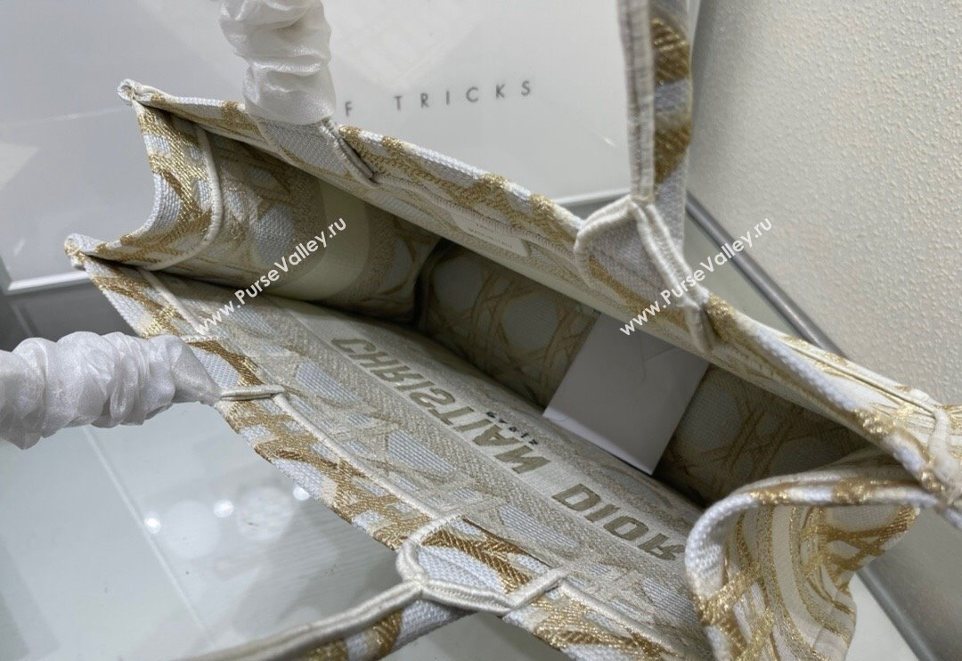 Dior Medium Book Tote Bag in White and Gold Macrocannage Embroidery 2024 (BF-240312059)
