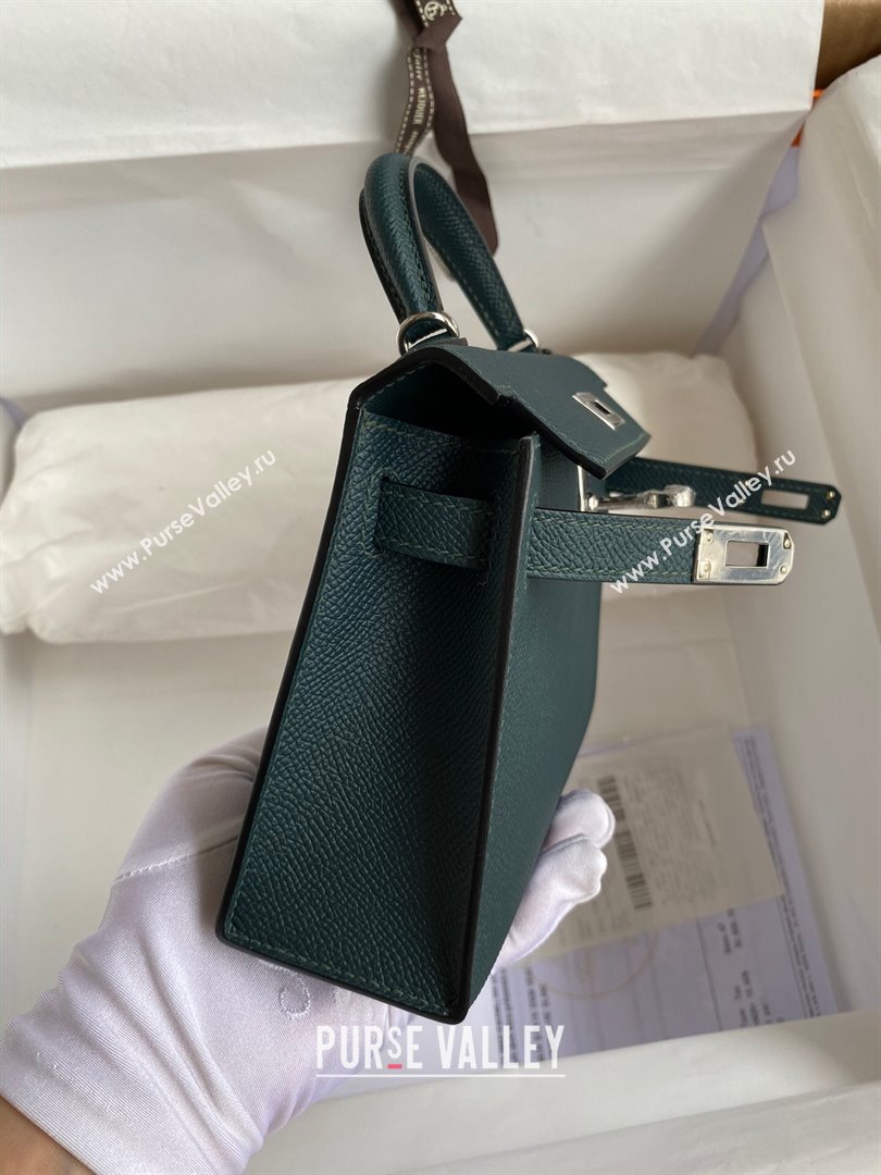 Hermes Mini Kelly II Bag 19cm in Original Epsom Leather Dark Green/Silver 2024 (XYA-24022922)