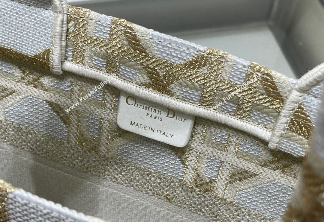 Dior Medium Book Tote Bag in White and Gold Macrocannage Embroidery 2024 (BF-240312059)