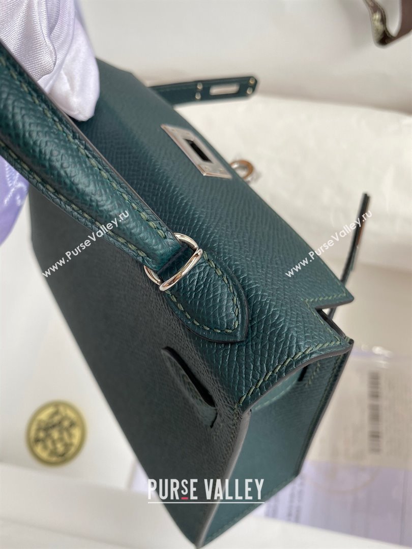 Hermes Mini Kelly II Bag 19cm in Original Epsom Leather Dark Green/Silver 2024 (XYA-24022922)