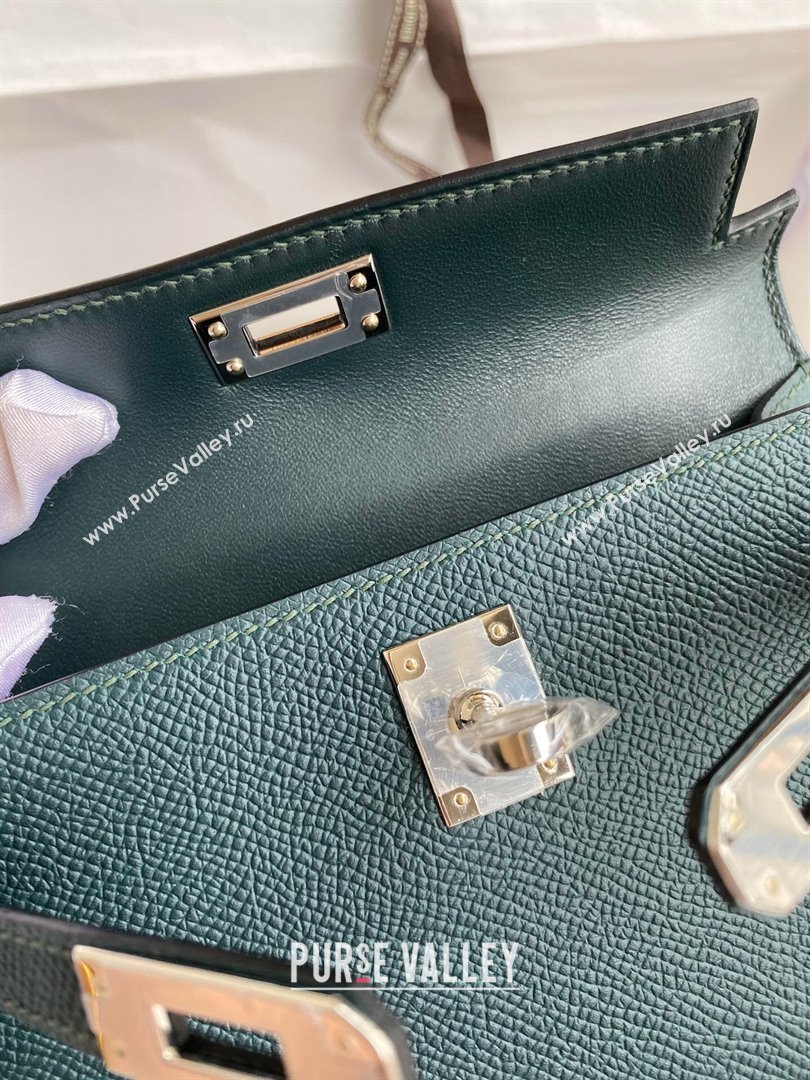 Hermes Mini Kelly II Bag 19cm in Original Epsom Leather Dark Green/Silver 2024 (XYA-24022922)