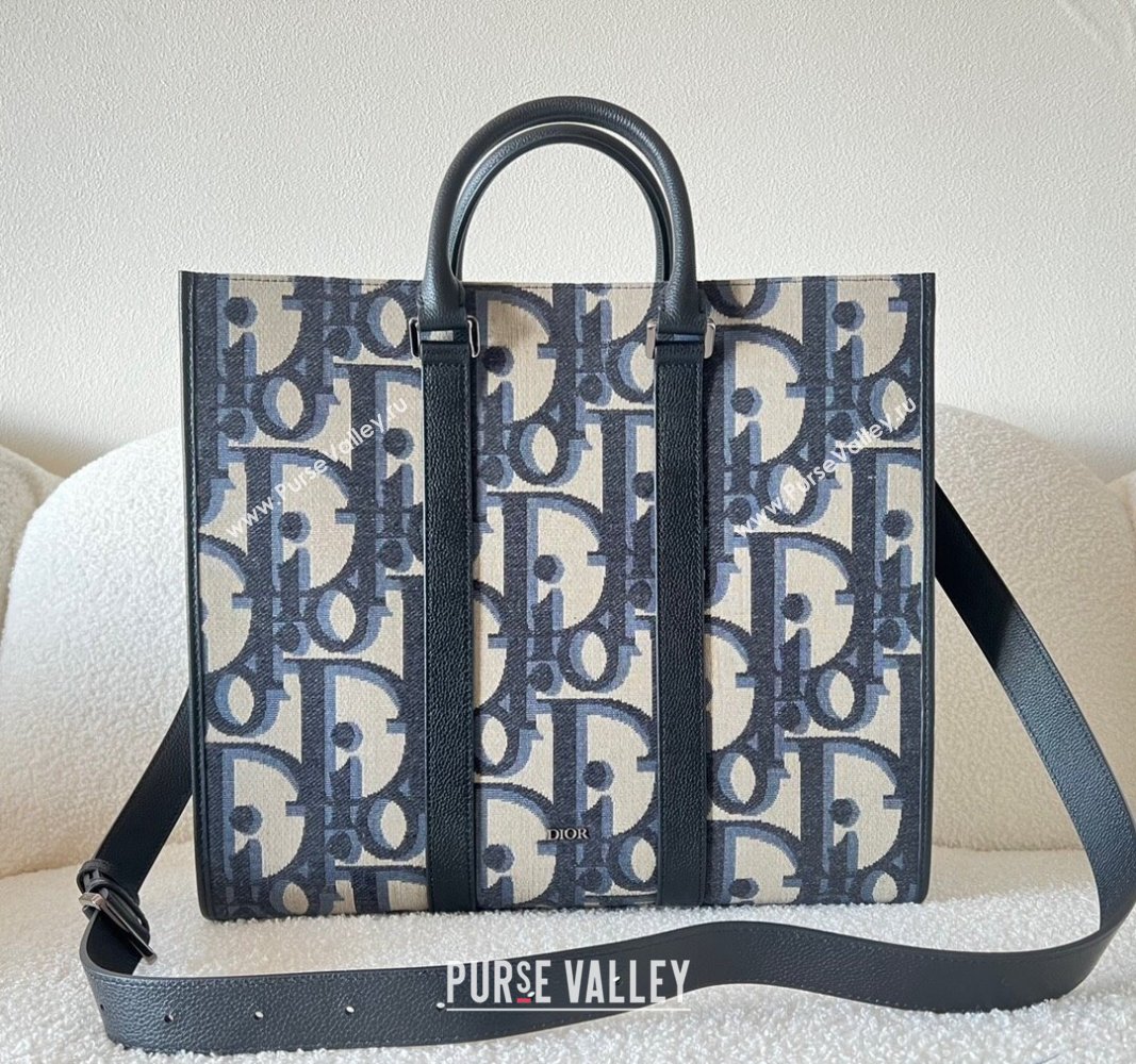 Dior Mens East-West Tote Bag in Beige and Black Maxi Dior Oblique Jacquard 2024 (XXG-240312060)