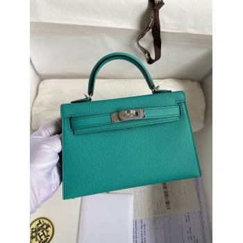 Hermes Mini Kelly II Bag 19cm in Original Epsom Leather Verona Green/Silver 2024 (Full Handmade) (XYA-24022923)