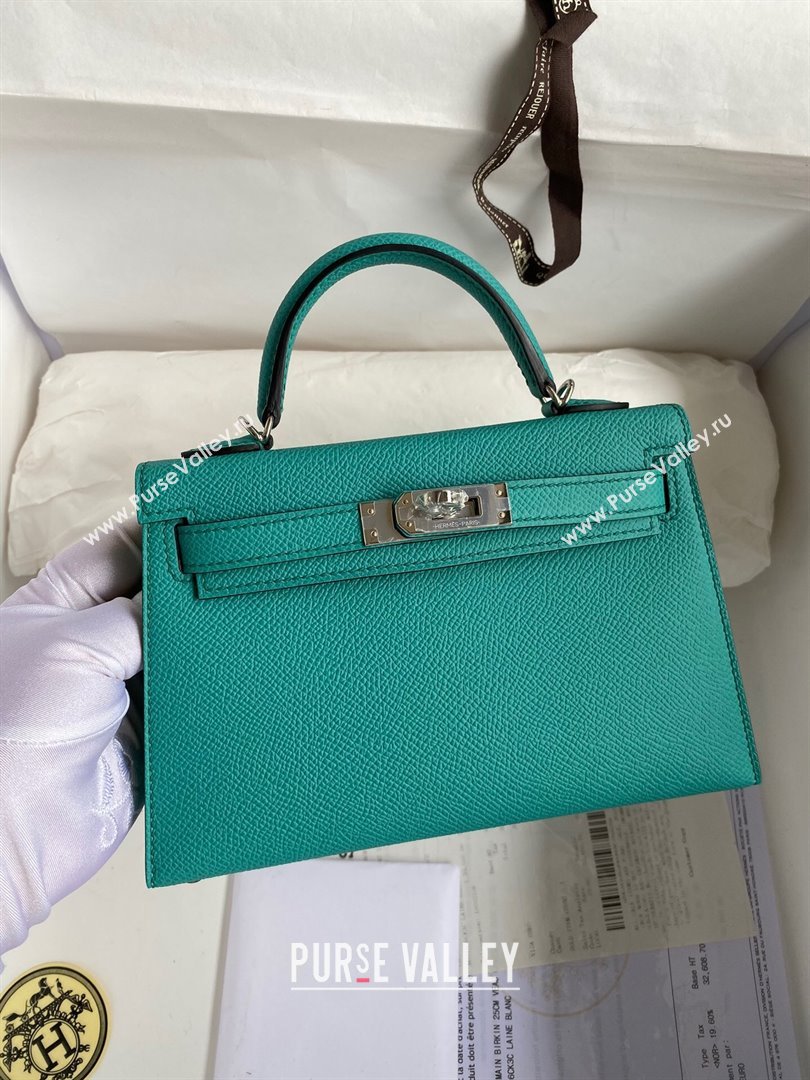 Hermes Mini Kelly II Bag 19cm in Original Epsom Leather Verona Green/Silver 2024 (Full Handmade) (XYA-24022923)