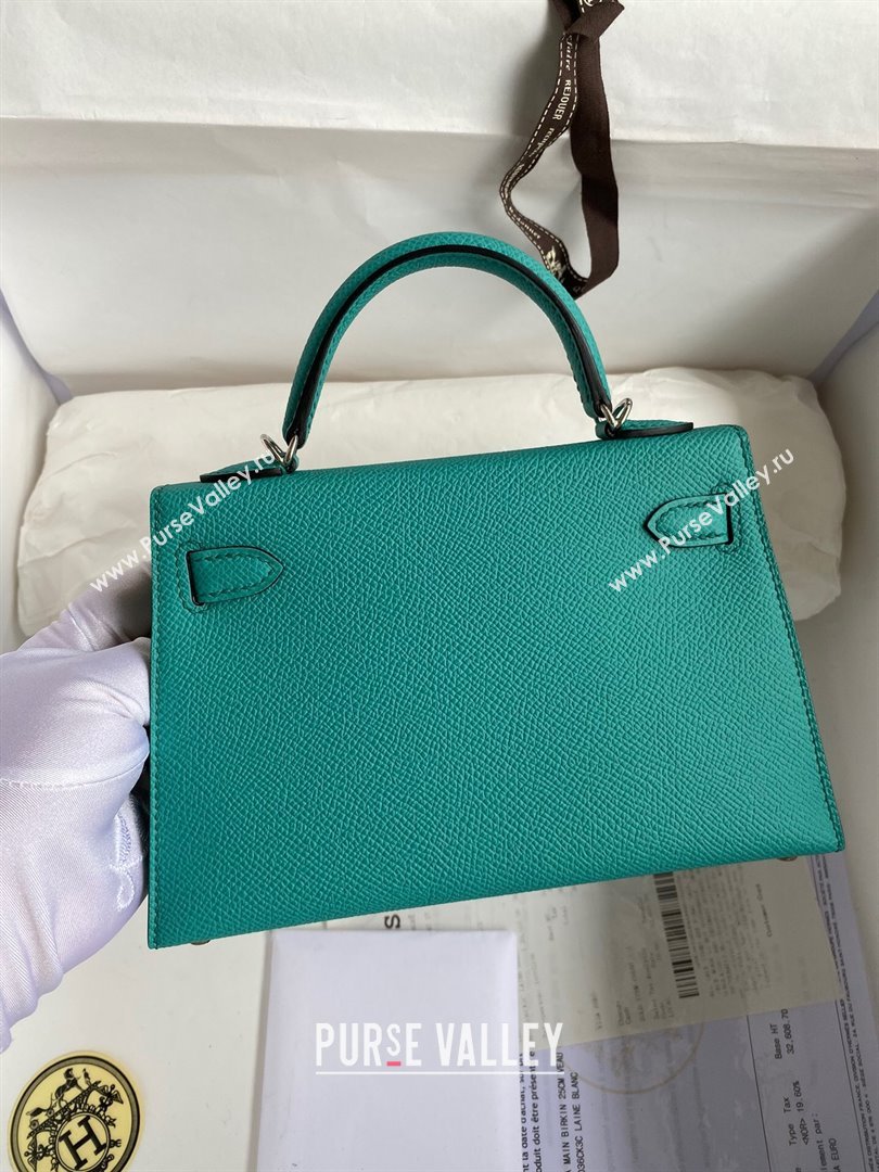 Hermes Mini Kelly II Bag 19cm in Original Epsom Leather Verona Green/Silver 2024 (Full Handmade) (XYA-24022923)