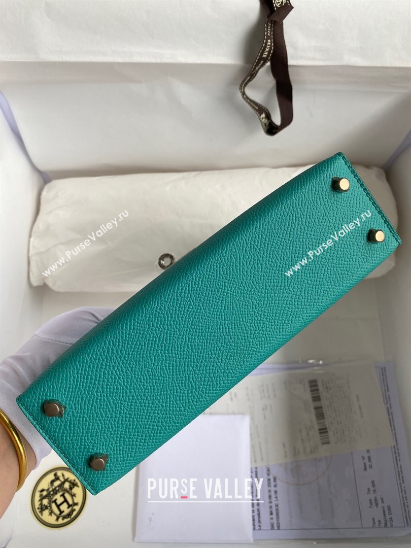 Hermes Mini Kelly II Bag 19cm in Original Epsom Leather Verona Green/Silver 2024 (Full Handmade) (XYA-24022923)