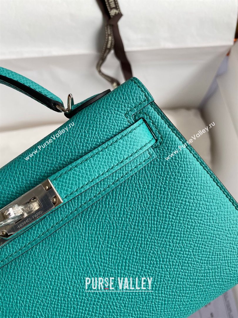 Hermes Mini Kelly II Bag 19cm in Original Epsom Leather Verona Green/Silver 2024 (Full Handmade) (XYA-24022923)