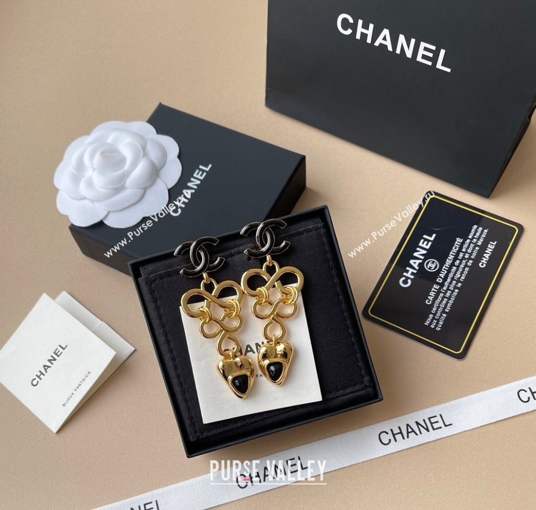 Chanel Heart Pendant Earrings Black/Gold 2025 0725 (YF-250725078)